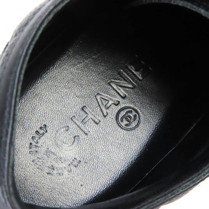 Chanel Caviar Leather CC Logo Quilted Low Cut Sneakers Black White — view 9