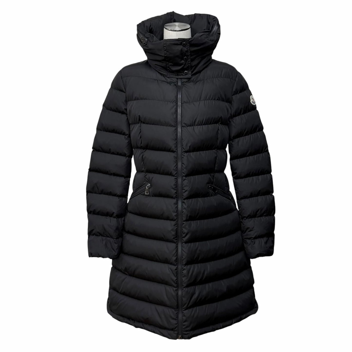 Moncler Flammette Logo with Patch Zip Up Jacket Coat Down Black