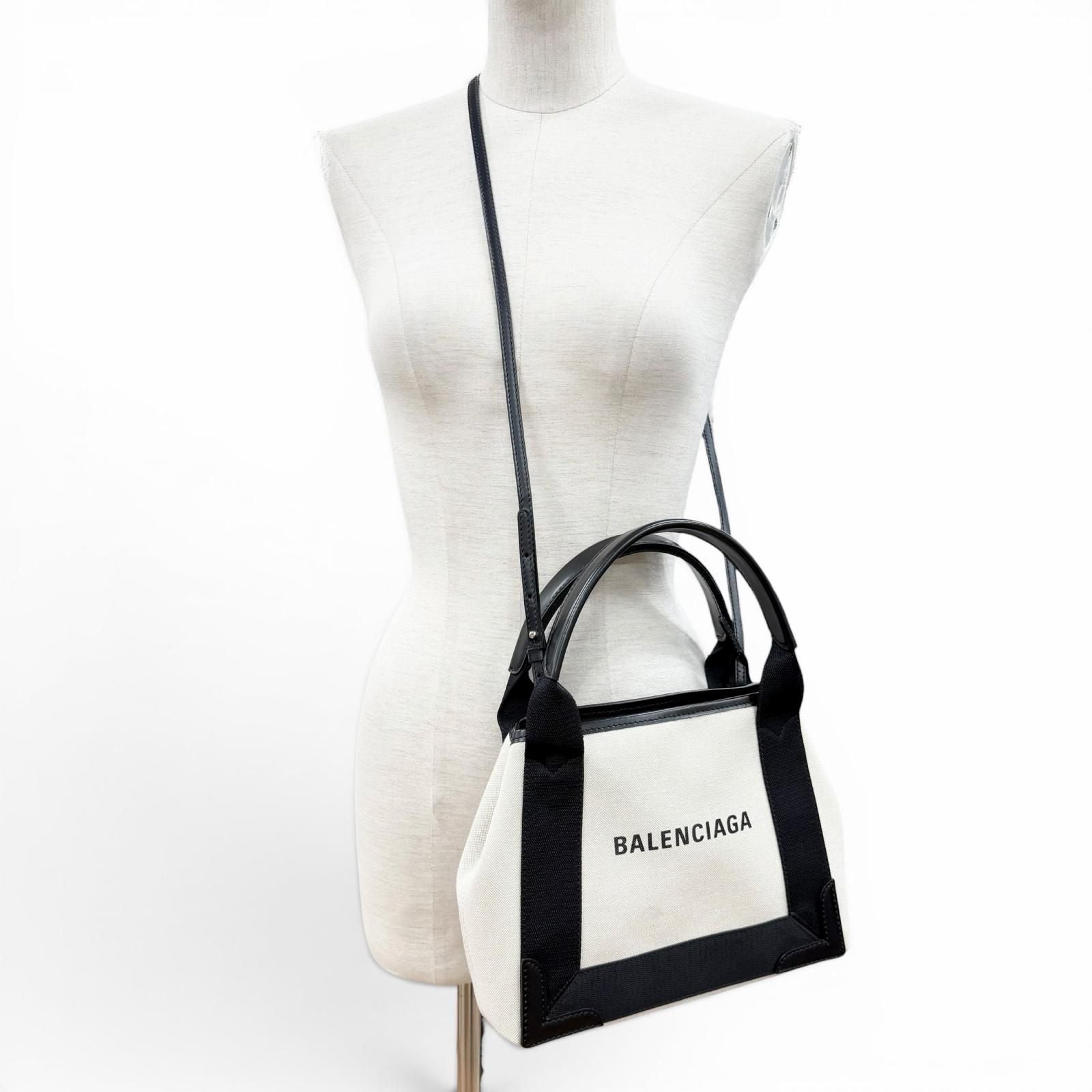 Balenciaga Navy Cabas XS Canvas Leather Shoulder Bag Natural Black — view 3