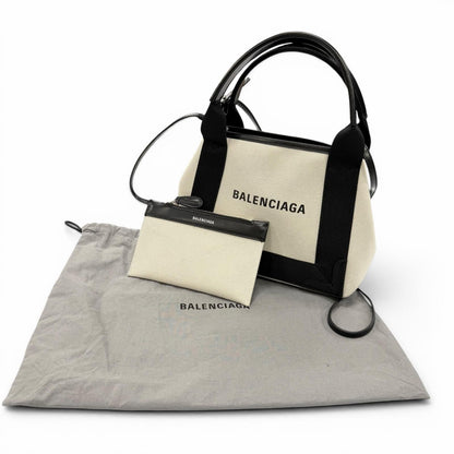 Balenciaga Navy Cabas XS Canvas Leather Shoulder Bag Natural Black — view 2