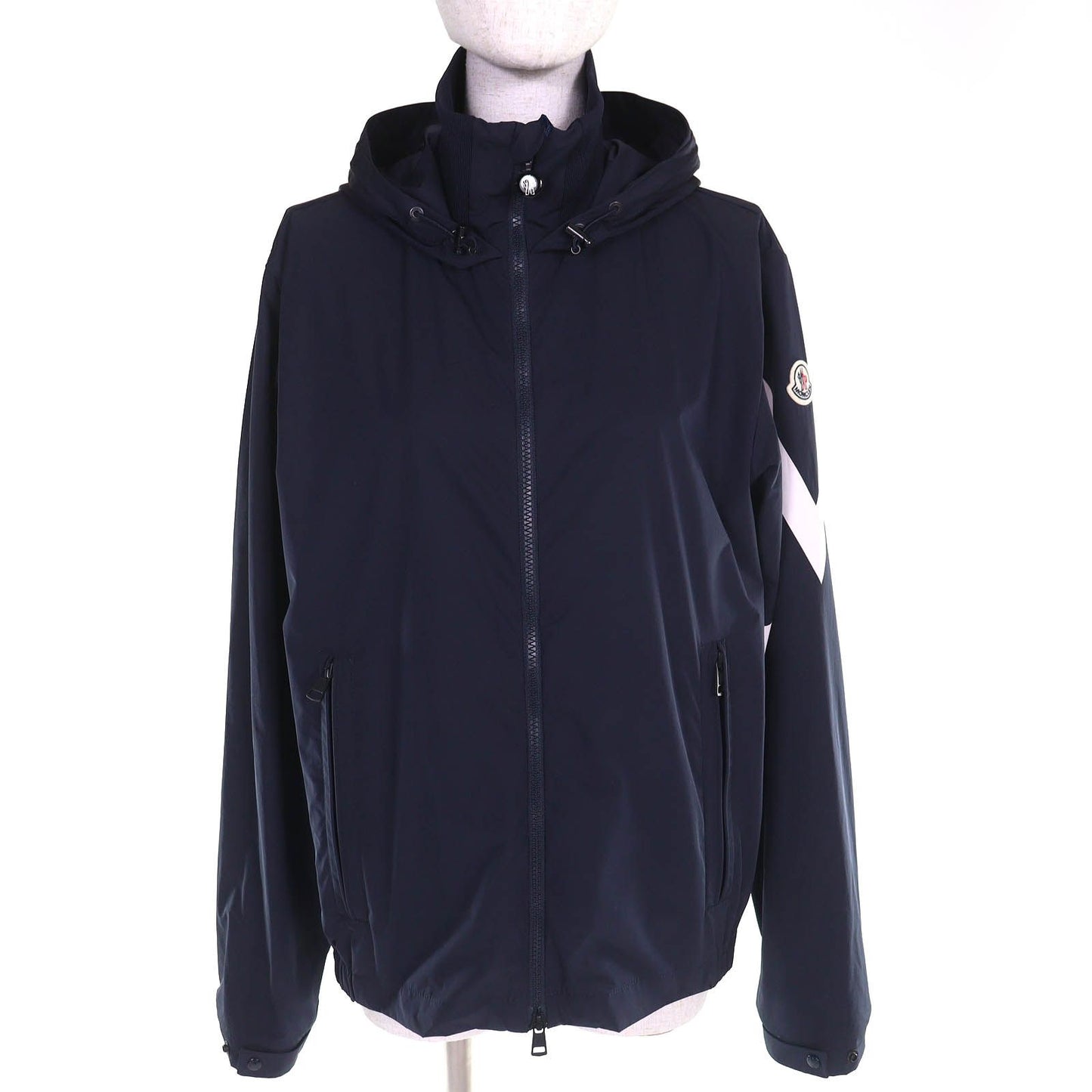 Moncler Fetuque Logo Patch Zip Hoodie Nylon Jacket Navy