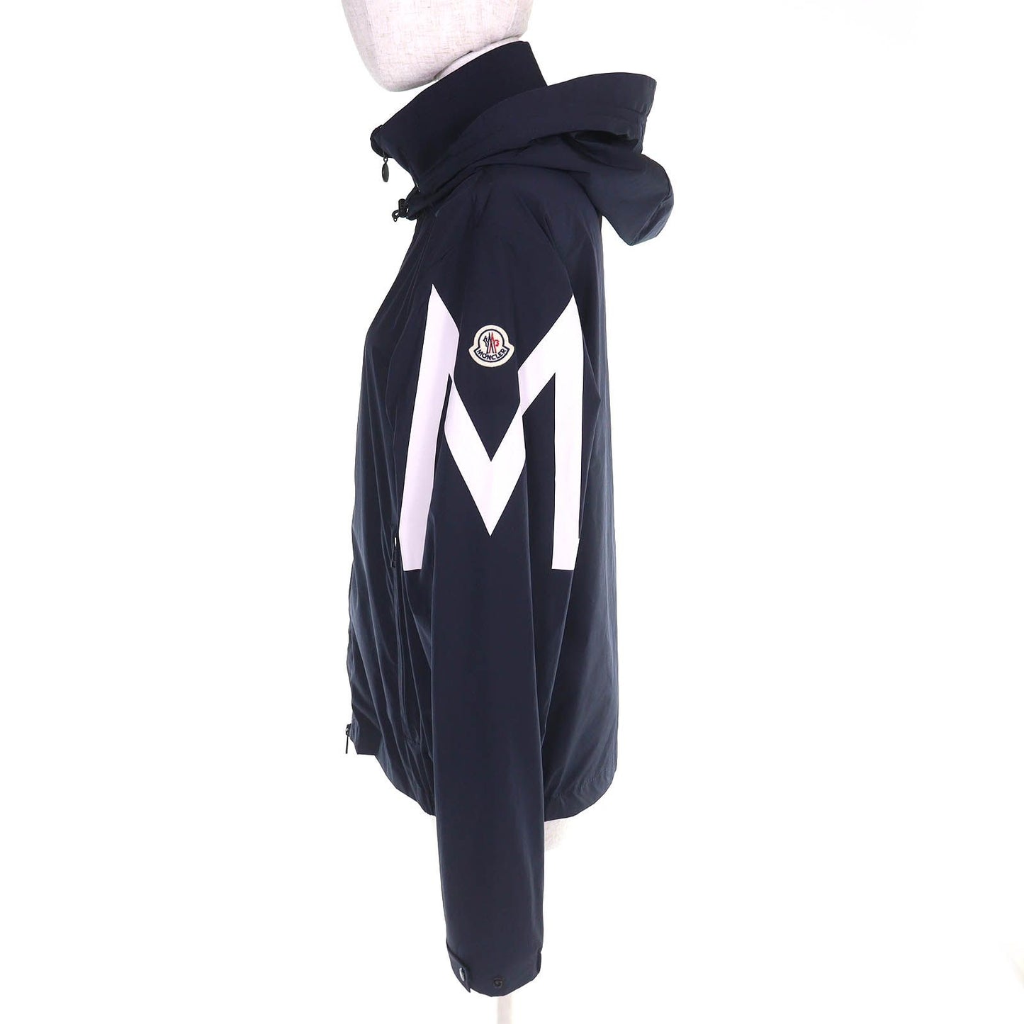 Moncler Fetuque Logo Patch Zip Hoodie Nylon Jacket Navy — view 2
