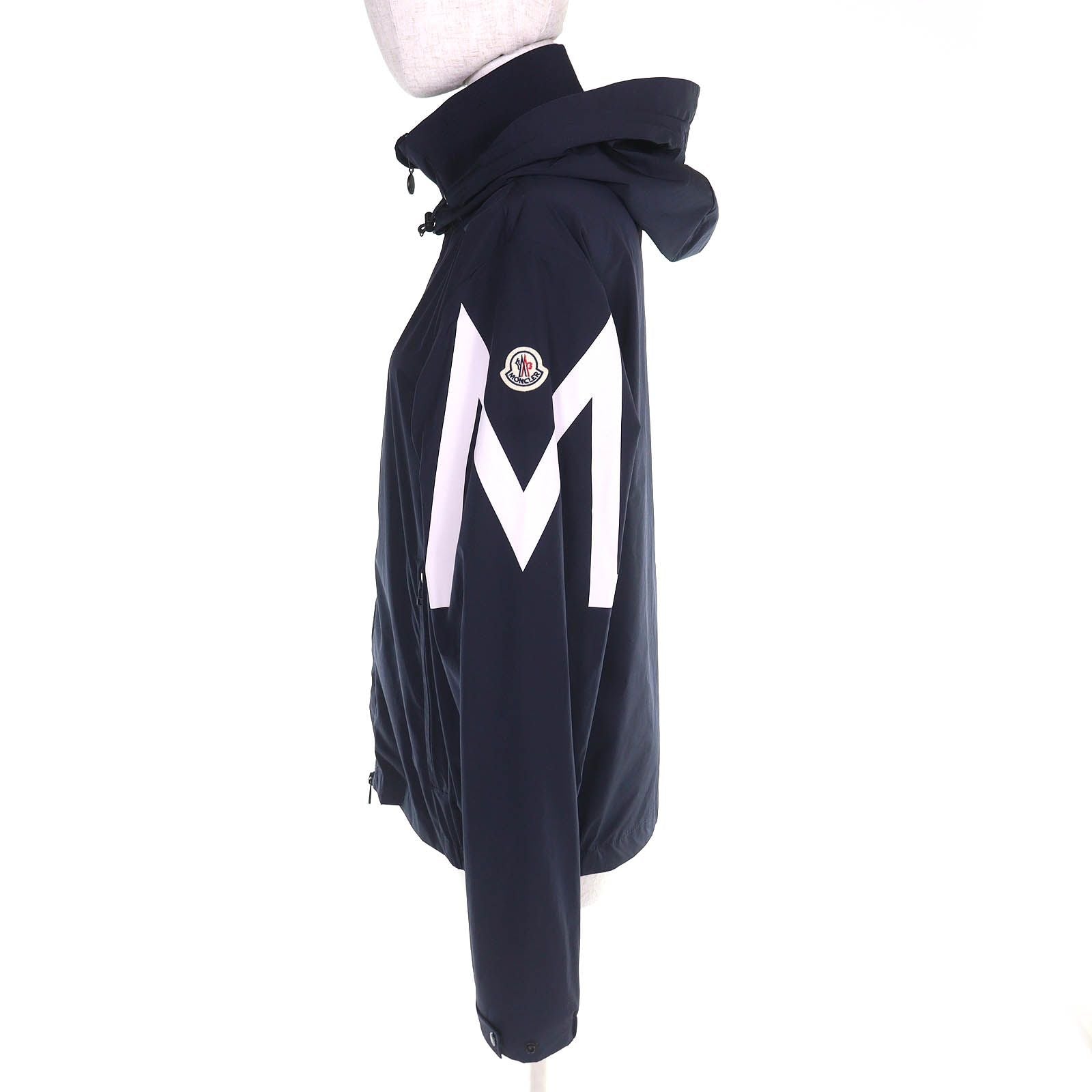 Moncler Fetuque Logo Patch Zip Hoodie Nylon Jacket Navy — view 2