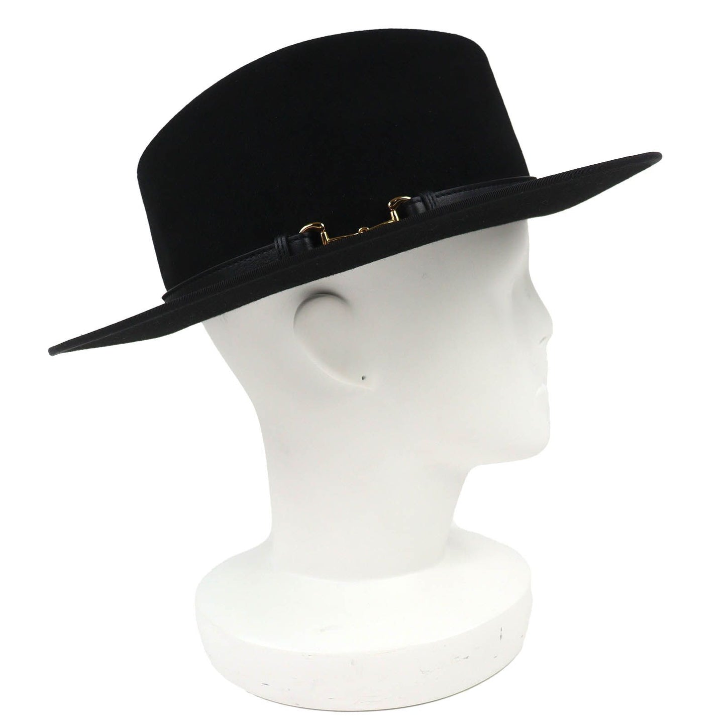 Gucci Horsebit Leather Belt Rabbit Hair Felt Hat Fedora Hat Black Gold 59 — view 3