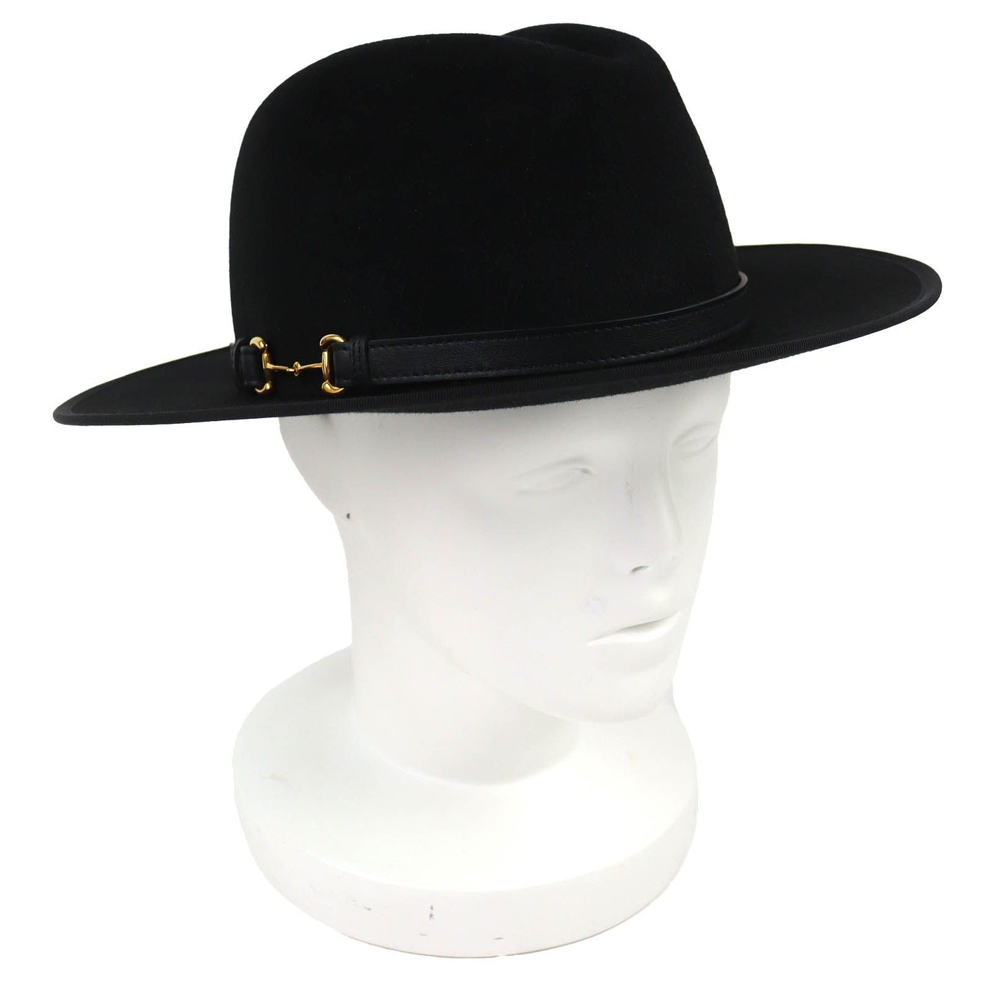 Gucci Horsebit Leather Belt Rabbit Hair Felt Hat Fedora Hat Black Gold 59