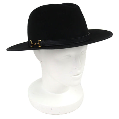 Gucci Horsebit Leather Belt Rabbit Hair Felt Hat Fedora Hat Black Gold 59