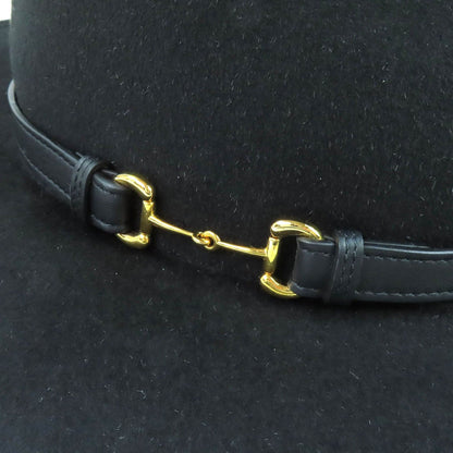 Gucci Horsebit Leather Belt Rabbit Hair Felt Hat Fedora Hat Black Gold 59 — view 6