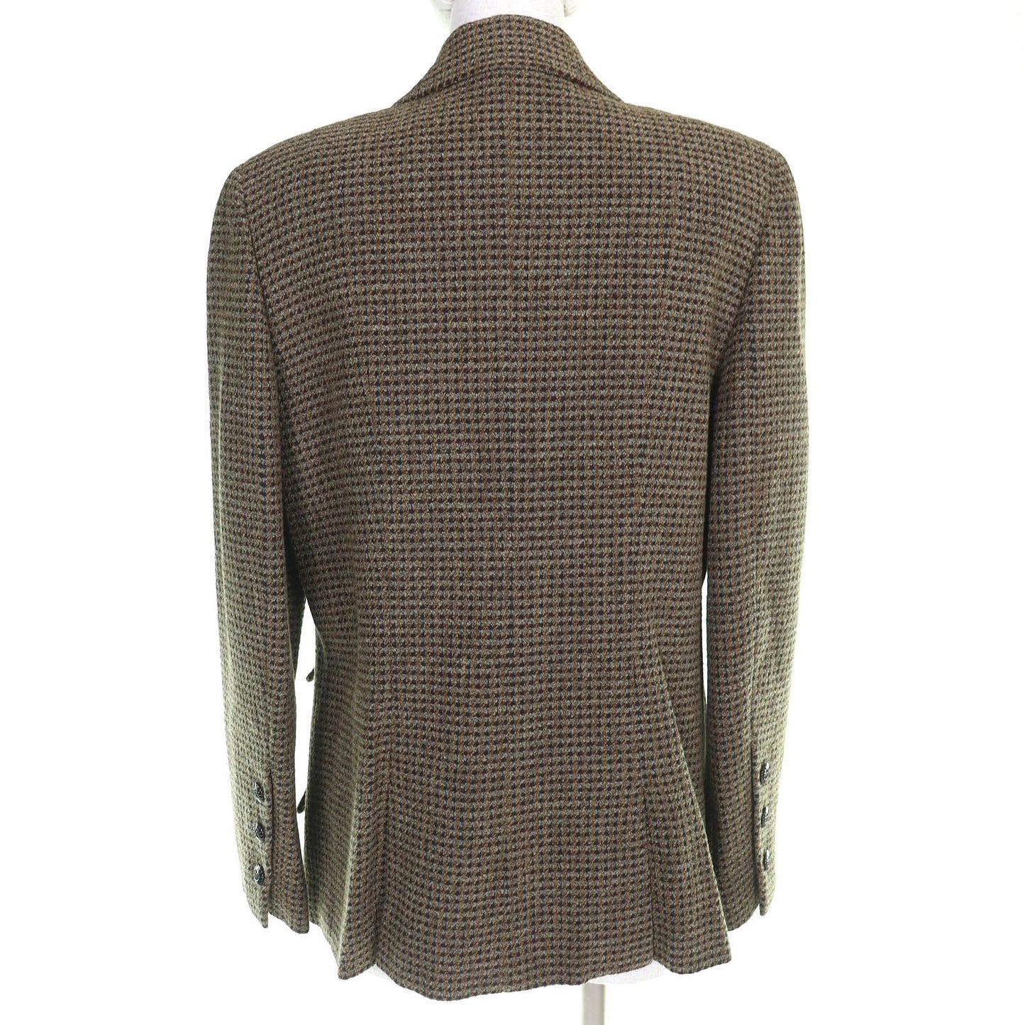 Chanel Vintage CC Logo Button Wool Tweed Double Jacket Khaki 44 — view 3