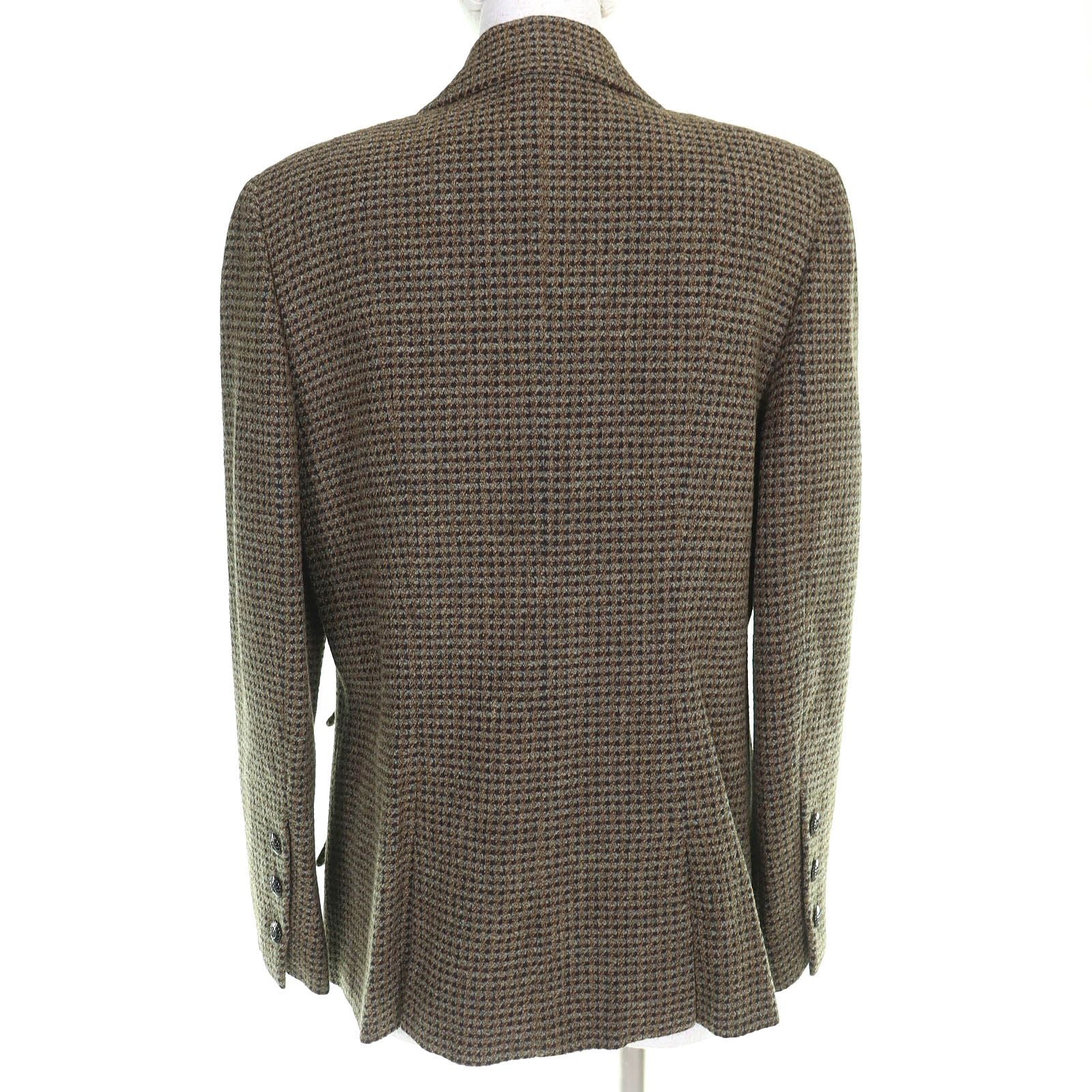 Chanel Vintage CC Logo Button Wool Tweed Double Jacket Khaki 44 — view 3