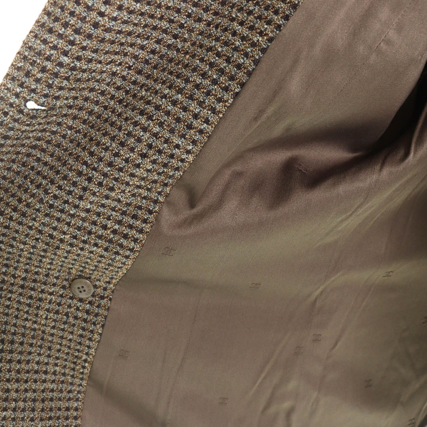 Chanel Vintage CC Logo Button Wool Tweed Double Jacket Khaki 44 — view 5
