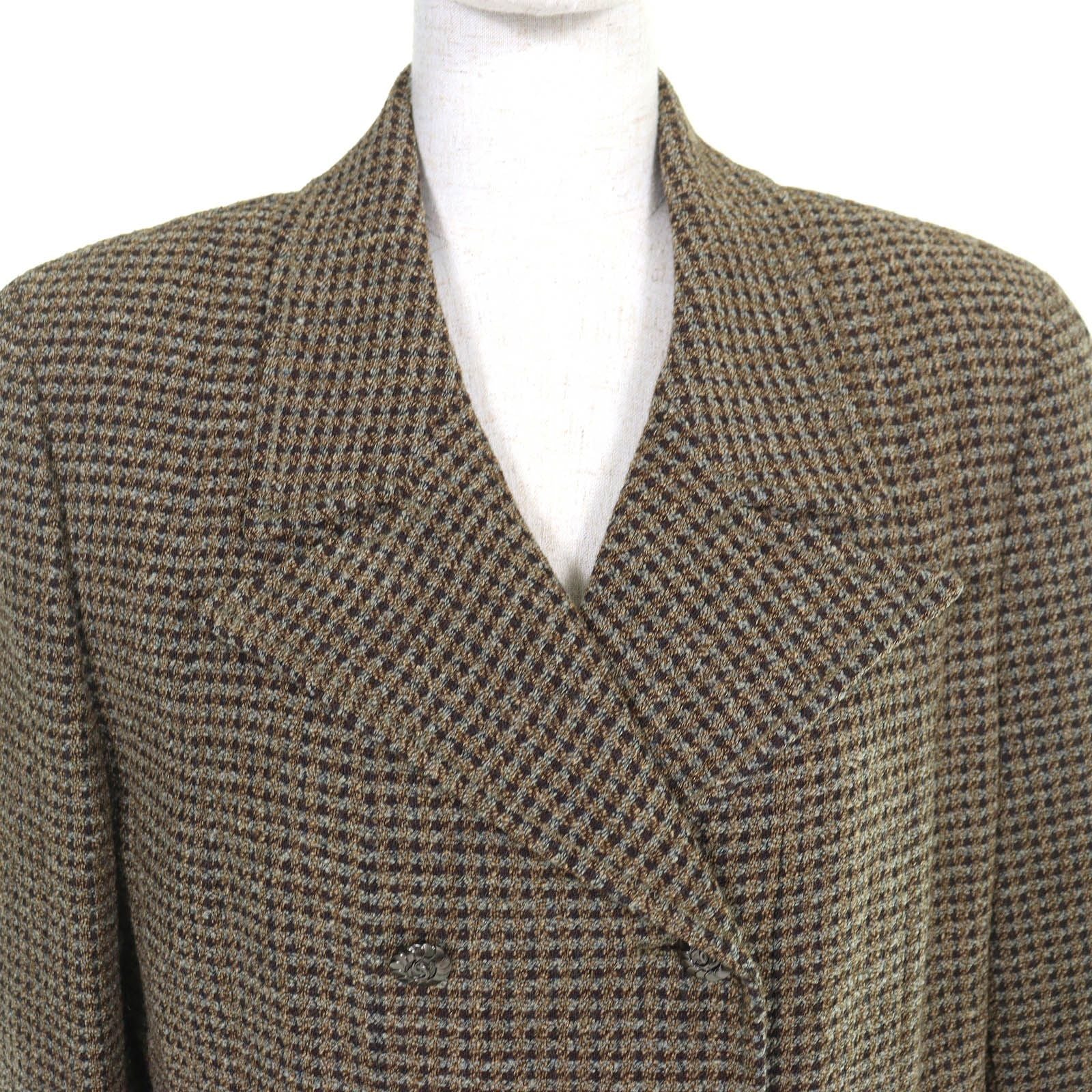 Chanel Vintage CC Logo Button Wool Tweed Double Jacket Khaki 44 — view 4