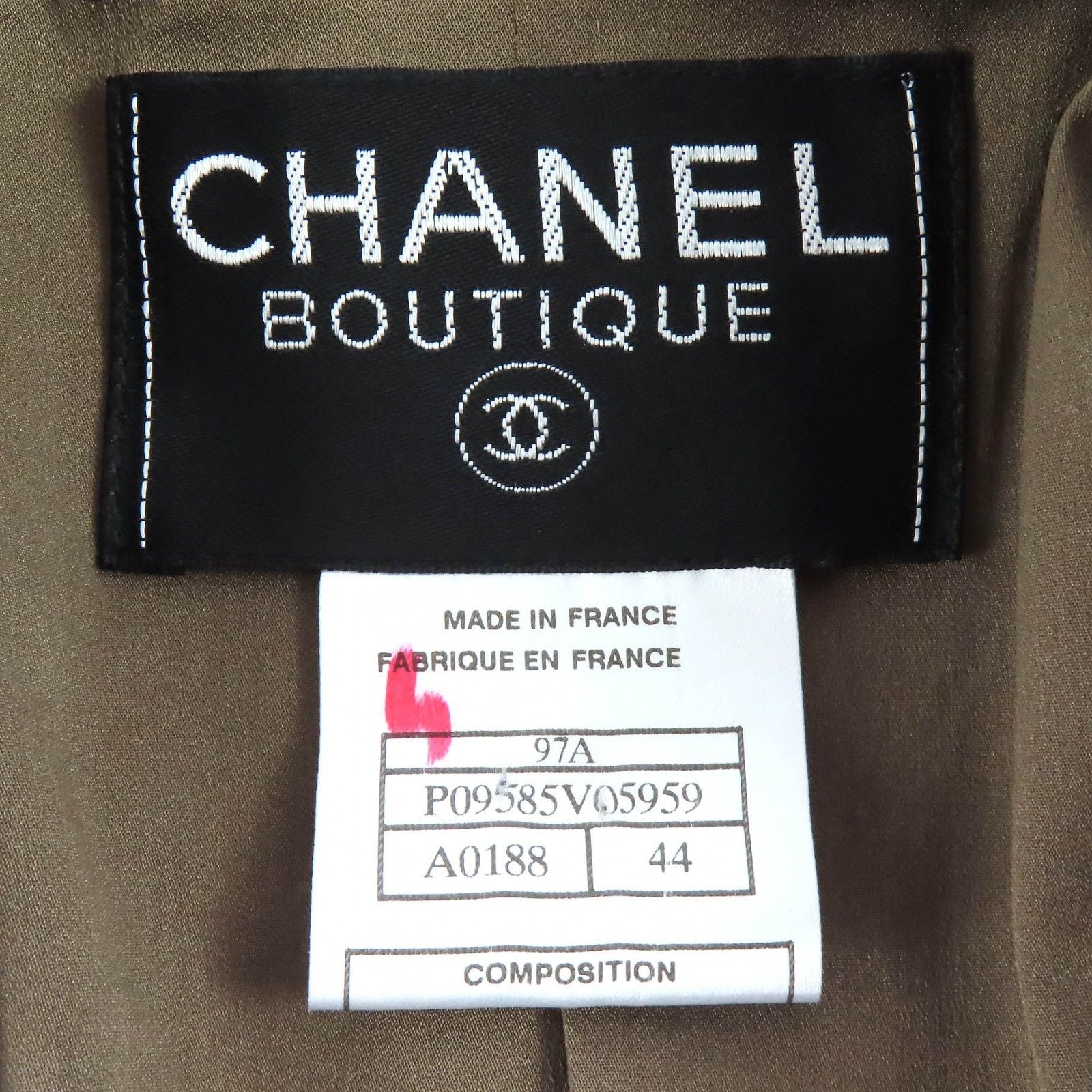 Chanel Vintage CC Logo Button Wool Tweed Double Jacket Khaki 44 — view 7