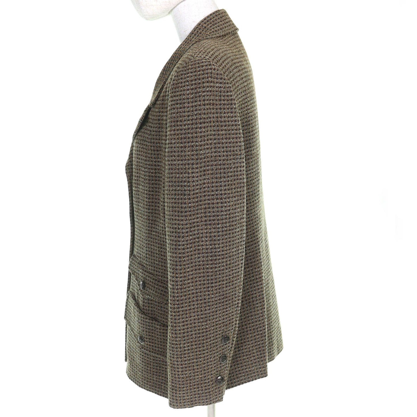 Chanel Vintage CC Logo Button Wool Tweed Double Jacket Khaki 44 — view 2