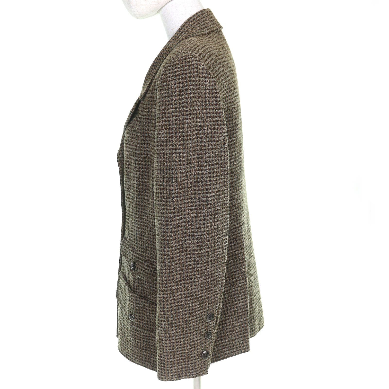 Chanel Vintage CC Logo Button Wool Tweed Double Jacket Khaki 44 — view 2