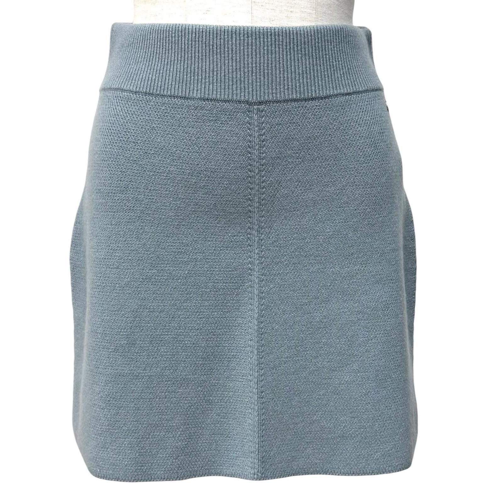 Hermes Cashmere Series Trapezoidal Knit Skirt Blue 38 UK