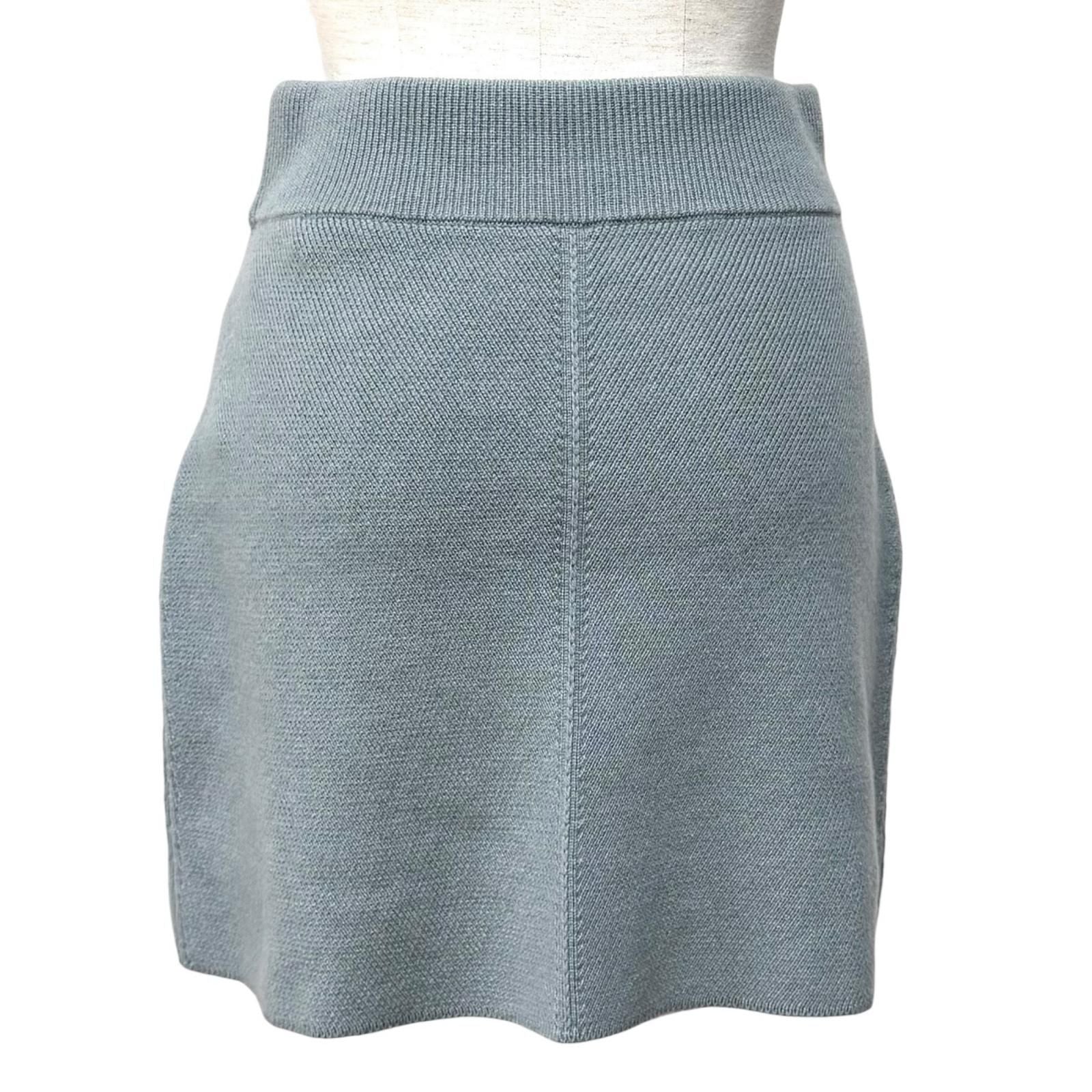 Hermes Cashmere Series Trapezoidal Knit Skirt Blue 38 UK — view 4