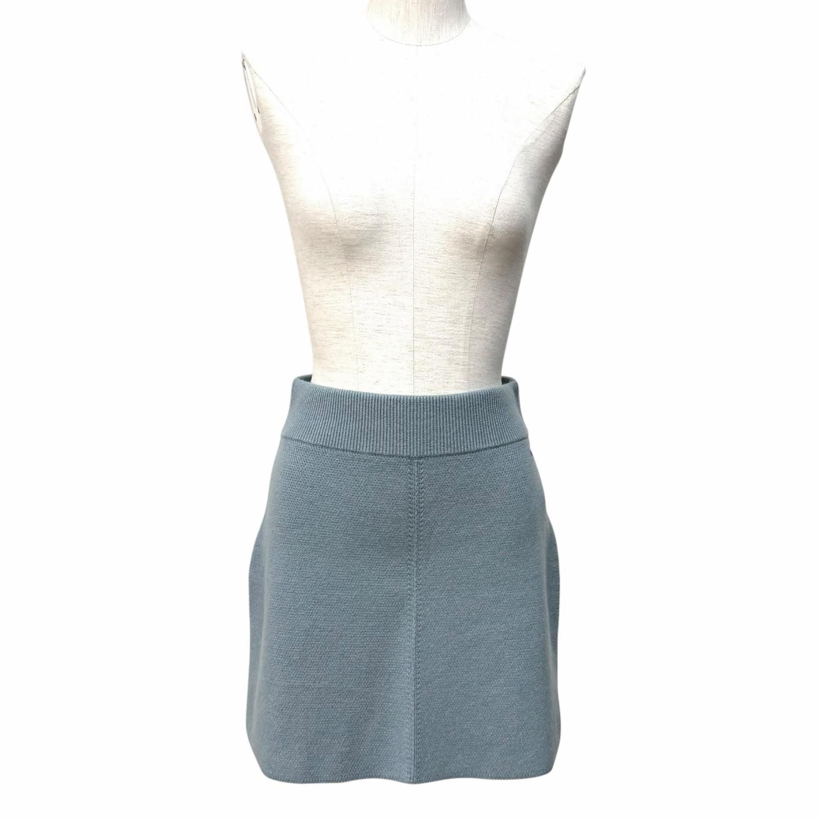 Hermes Cashmere Series Trapezoidal Knit Skirt Blue 38 UK — view 2
