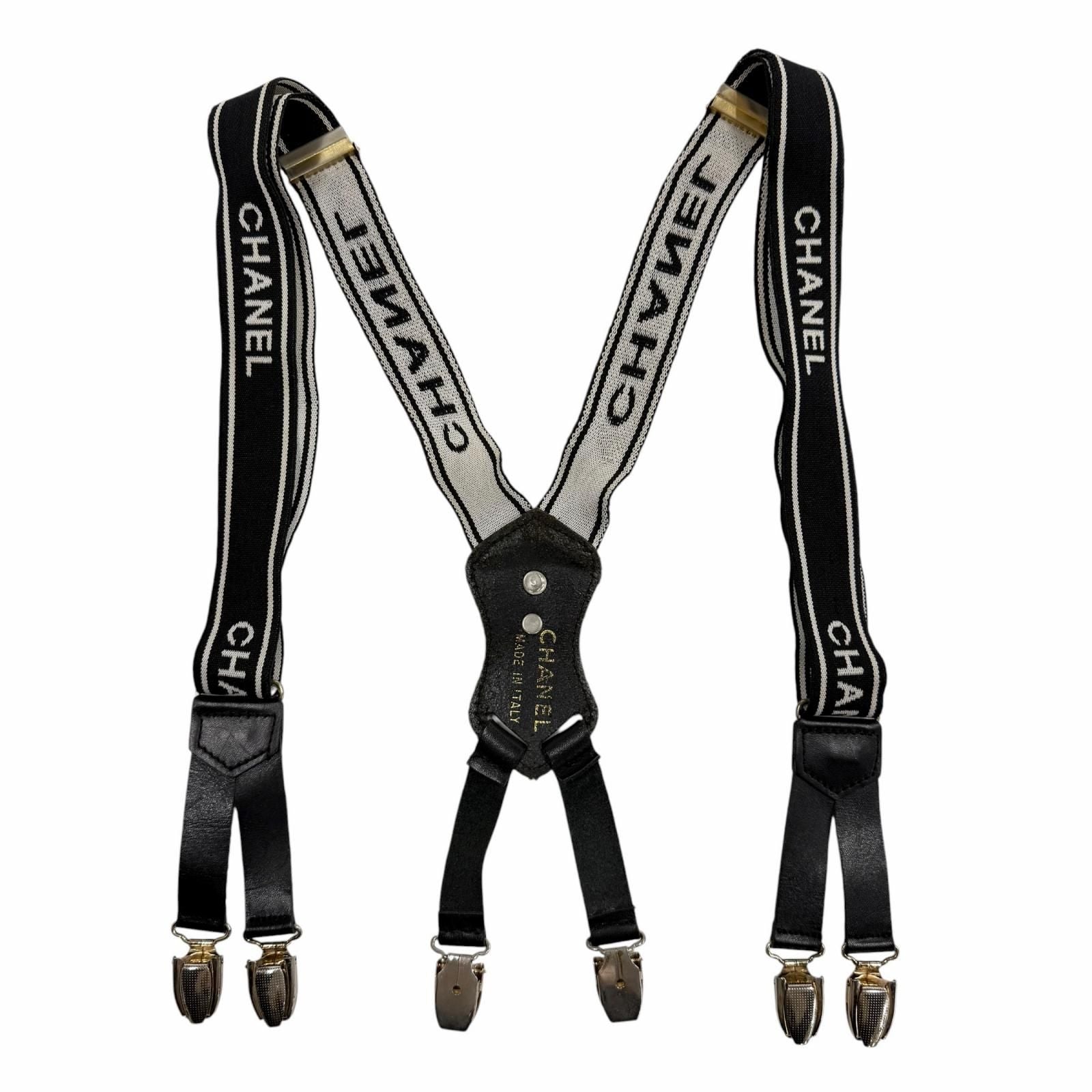 Chanel Vintage Leather Suspenders with Logo CC Black