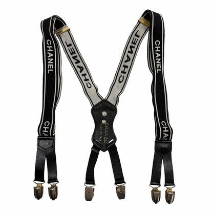 Chanel Vintage Leather Suspenders with Logo CC Black
