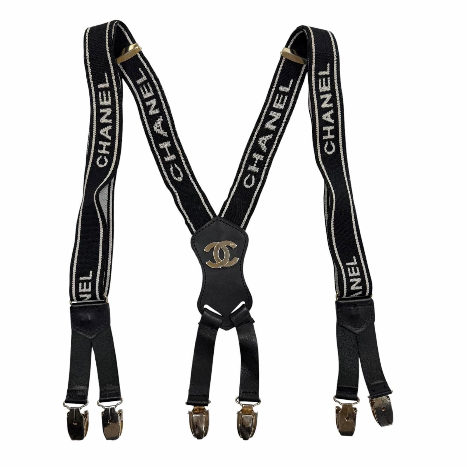 Chanel Vintage Leather Suspenders with Logo CC Black — view 3