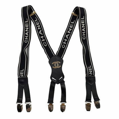 Chanel Vintage Leather Suspenders with Logo CC Black — view 3