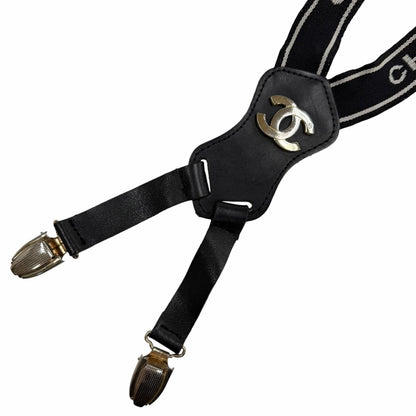 Chanel Vintage Leather Suspenders with Logo CC Black — view 4