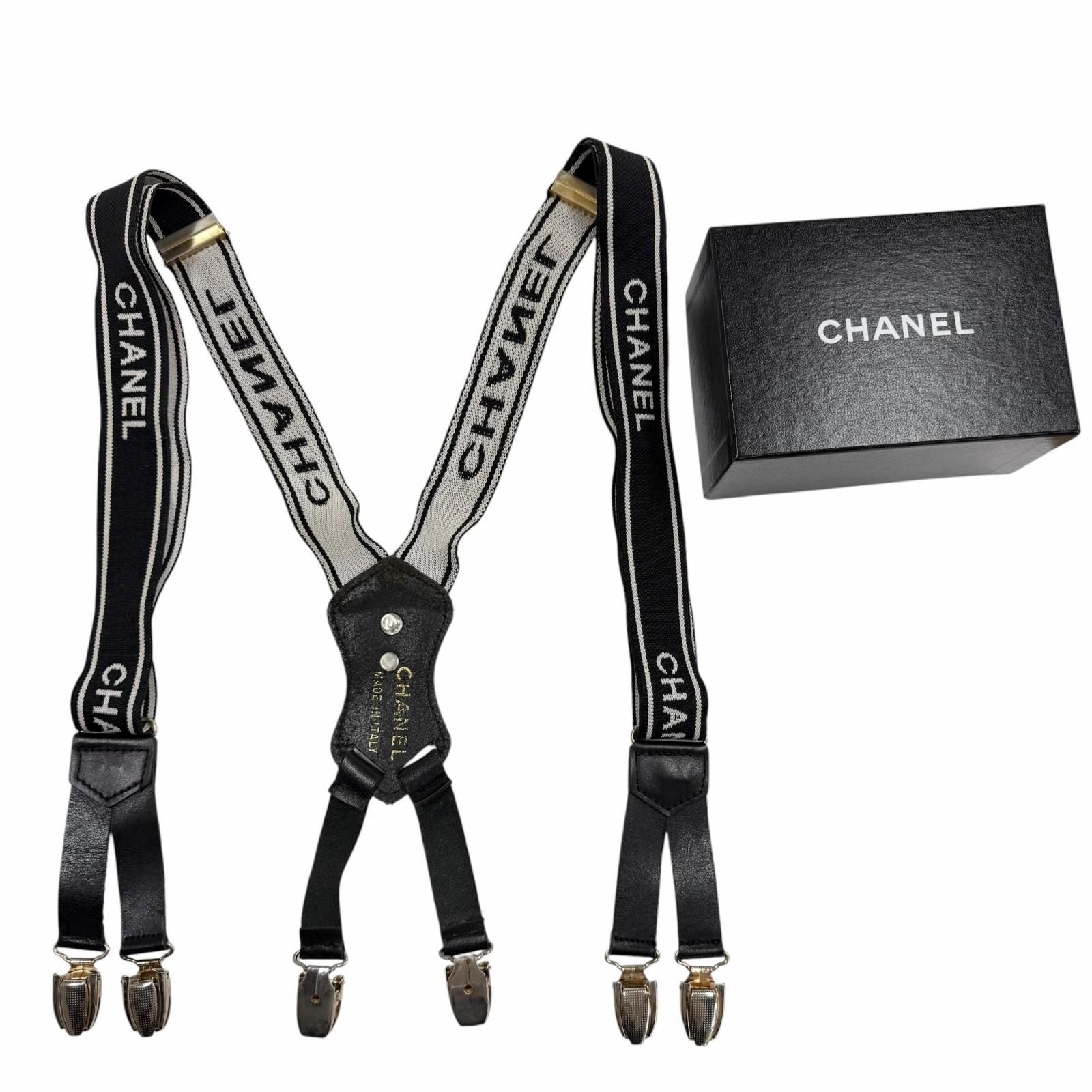 Chanel Vintage Leather Suspenders with Logo CC Black — view 2