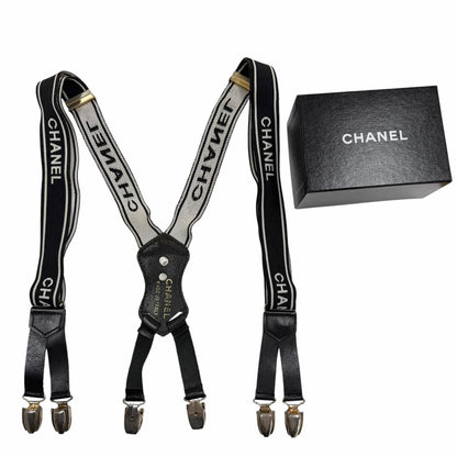 Chanel Vintage Leather Suspenders with Logo CC Black — view 2