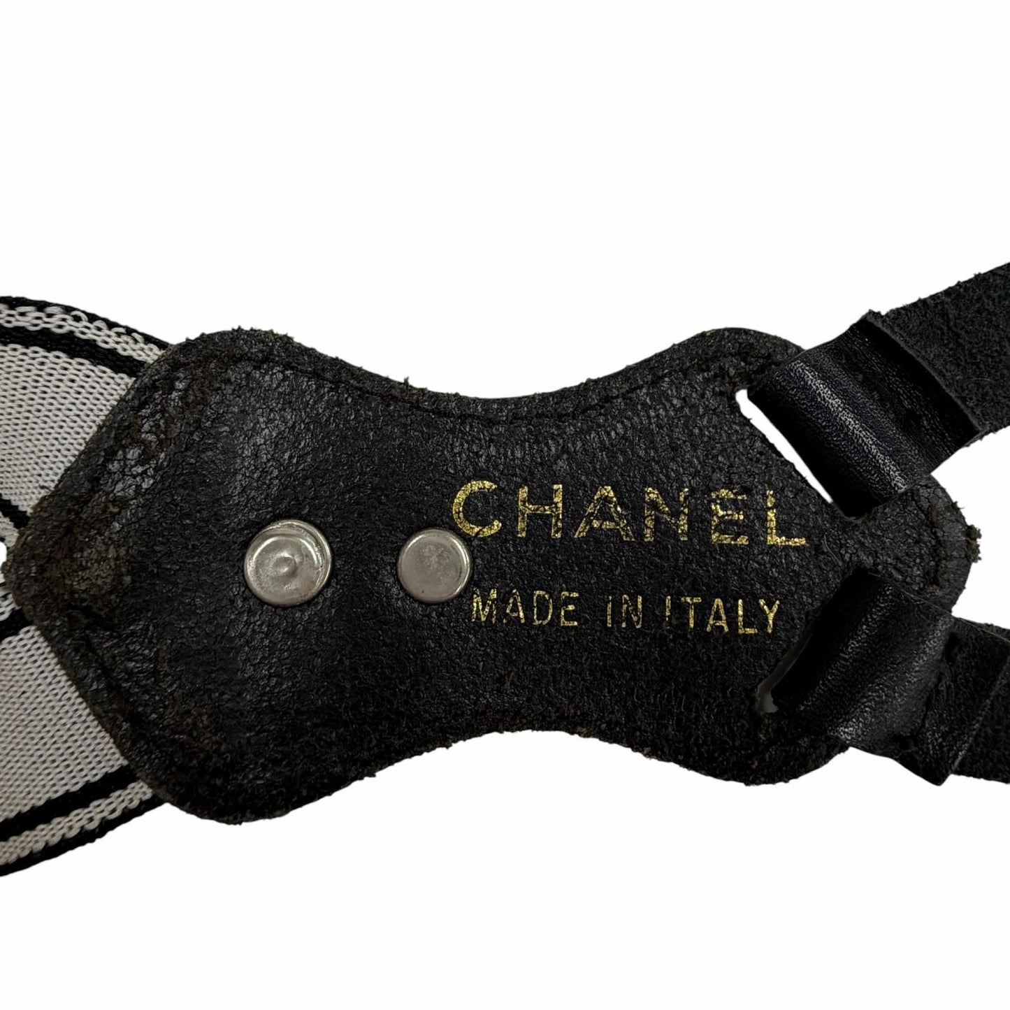 Chanel Vintage Leather Suspenders with Logo CC Black — view 8