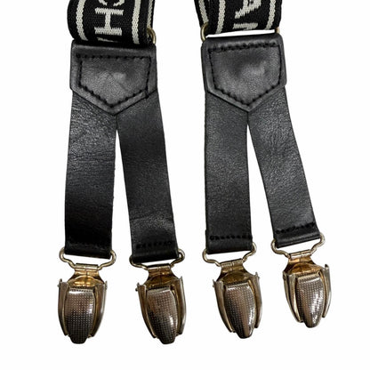 Chanel Vintage Leather Suspenders with Logo CC Black — view 6