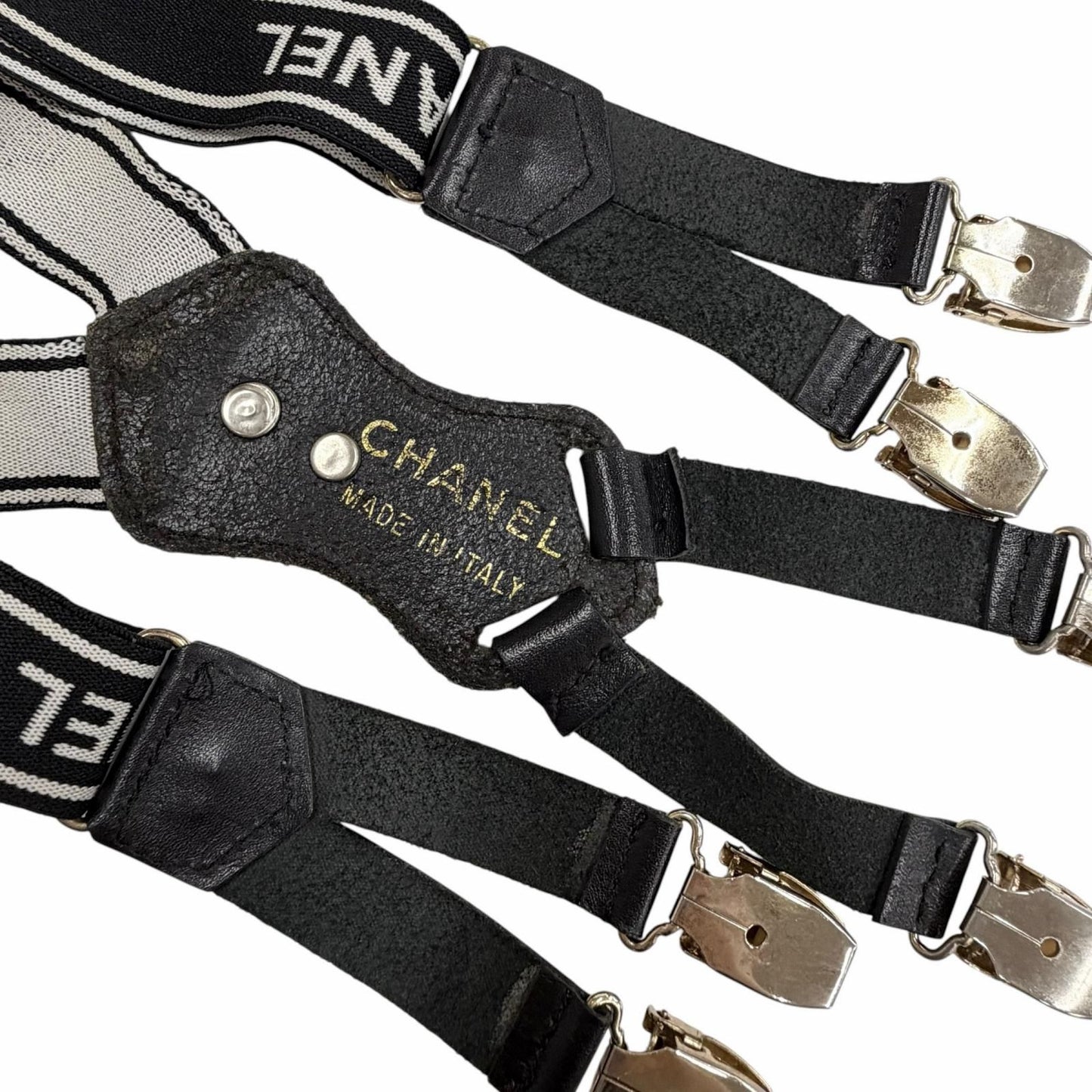 Chanel Vintage Leather Suspenders with Logo CC Black — view 9