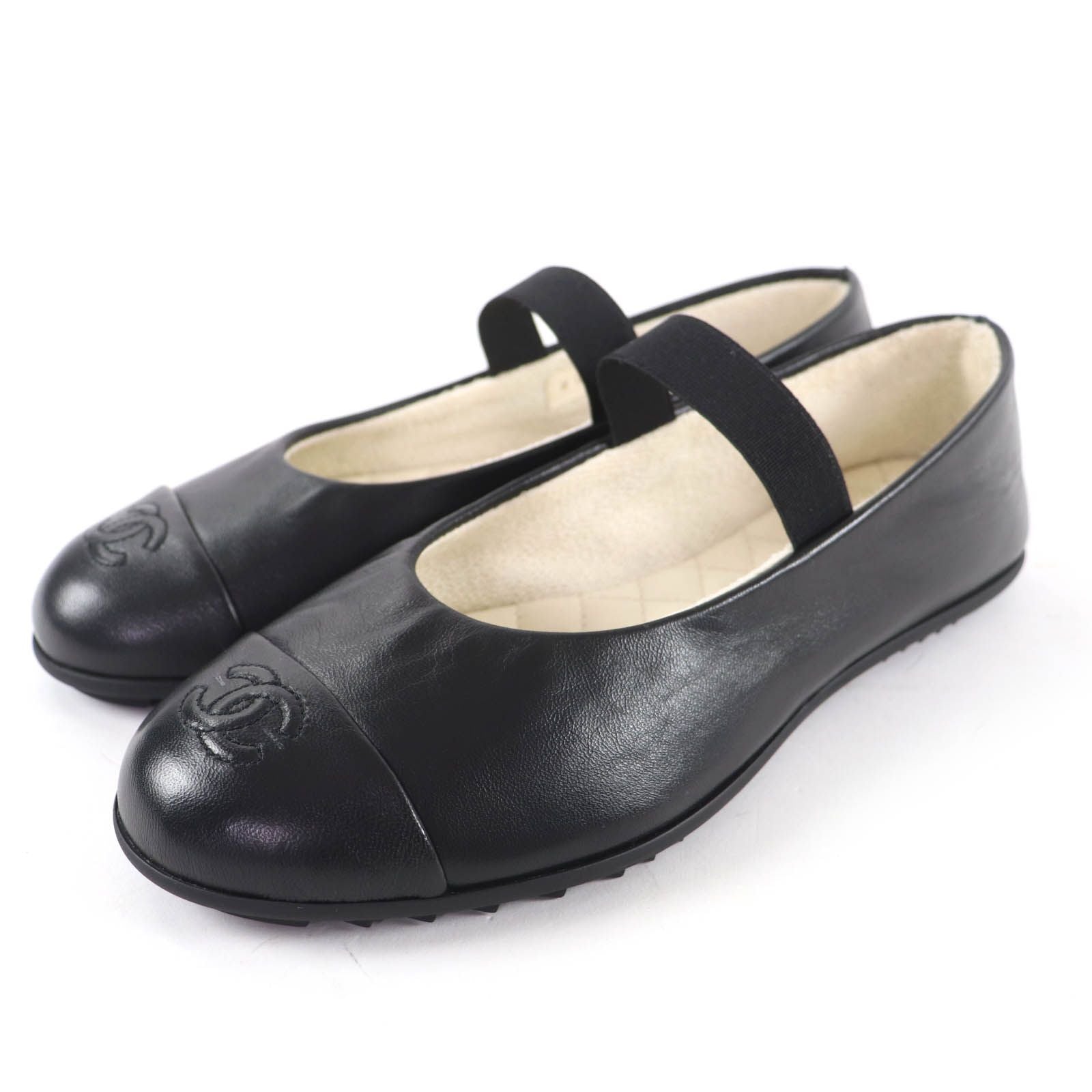 Chanel 25c Mary Jane CC Logo Leather Ballet Shoes Black
