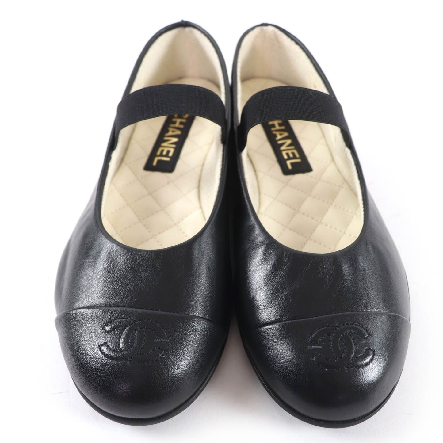 Chanel 25c Mary Jane CC Logo Leather Ballet Shoes Black — view 4