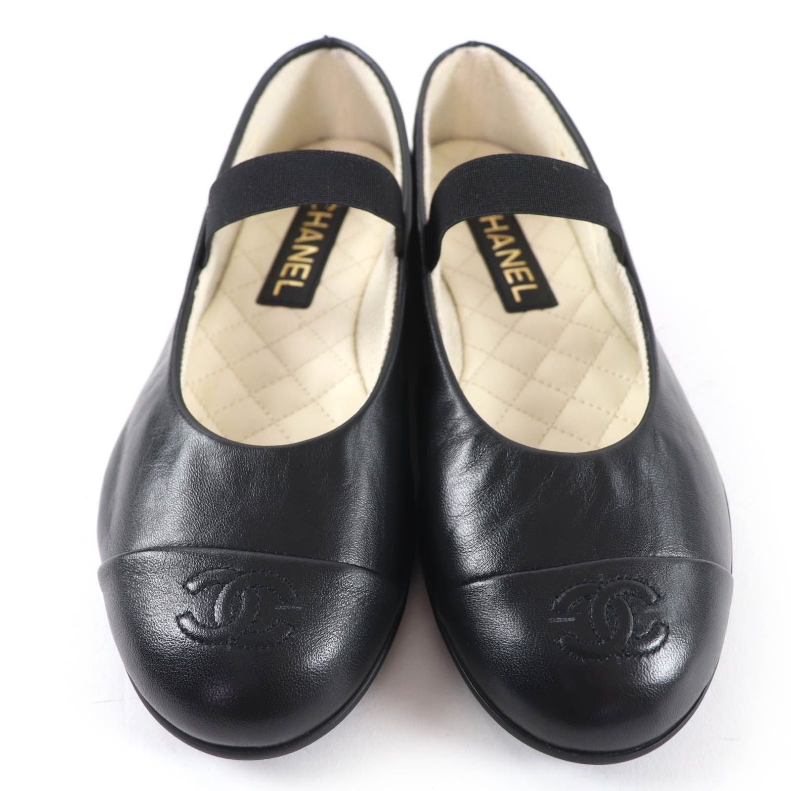 Chanel 25c Mary Jane CC Logo Leather Ballet Shoes Black — view 4