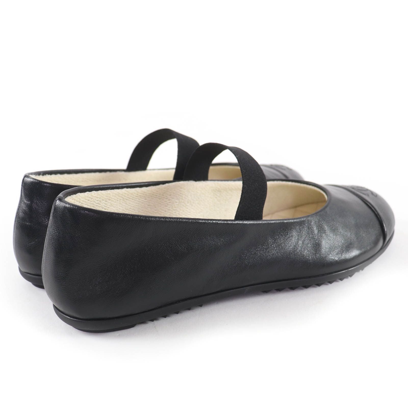 Chanel 25c Mary Jane CC Logo Leather Ballet Shoes Black — view 3