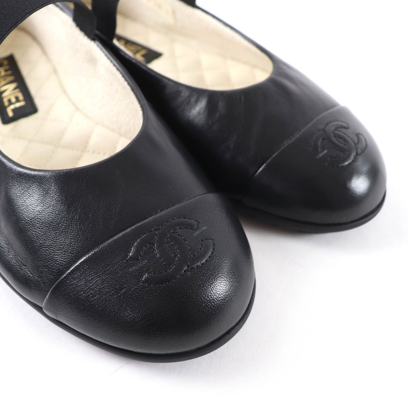 Chanel 25c Mary Jane CC Logo Leather Ballet Shoes Black — view 8