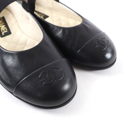 Chanel 25c Mary Jane CC Logo Leather Ballet Shoes Black — view 8