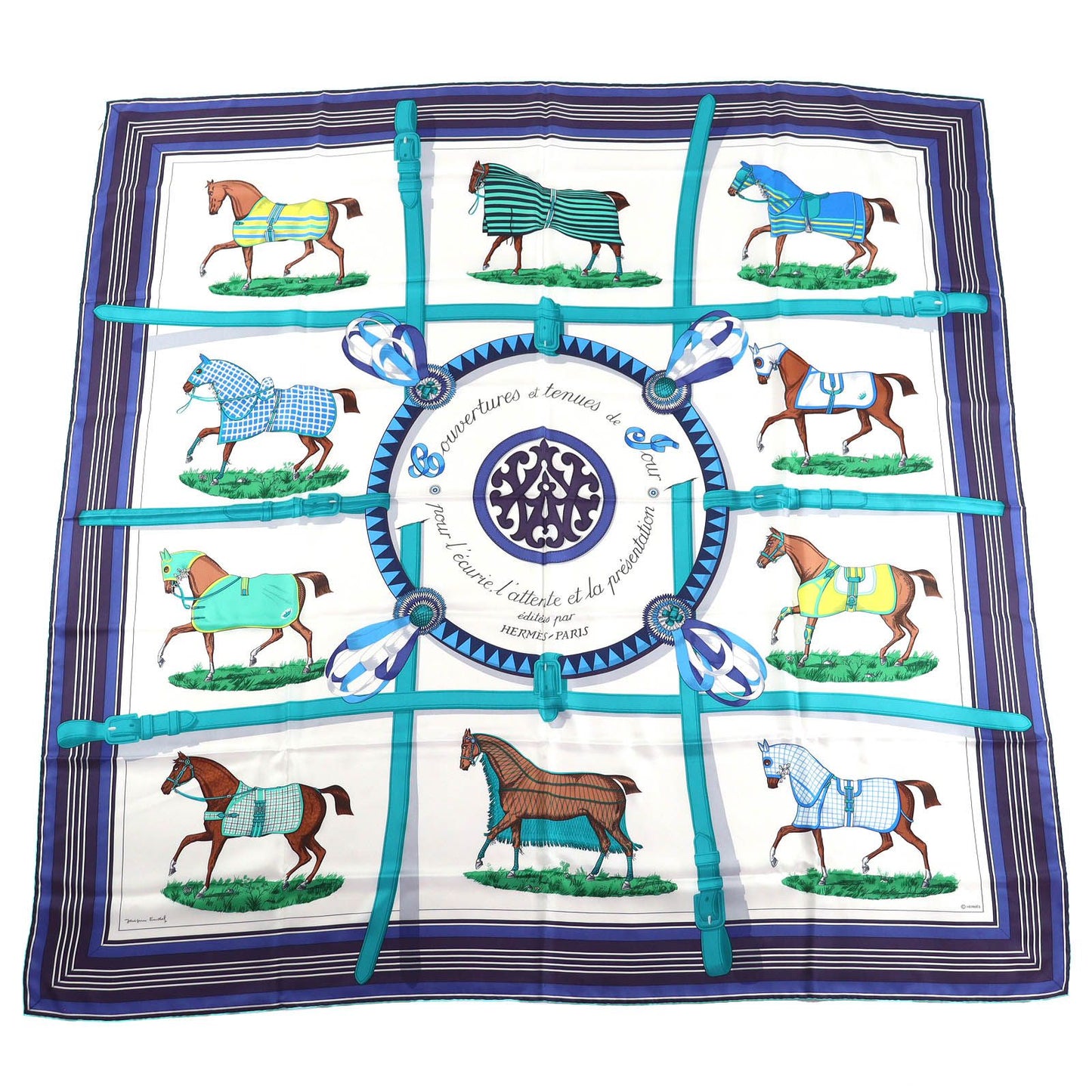 Hermes Couvertures Et Tenues de Jour Horsewear Silk 100% Blank Turquoise Indigo