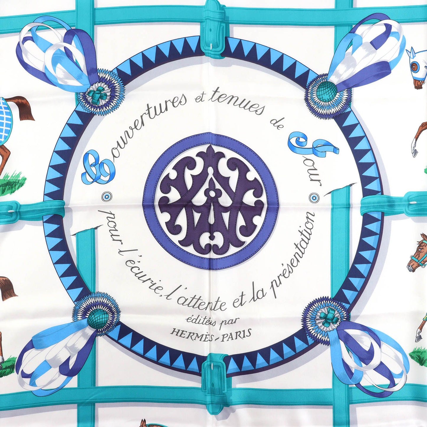 Hermes Couvertures Et Tenues de Jour Horsewear Silk 100% Blank Turquoise Indigo — view 3