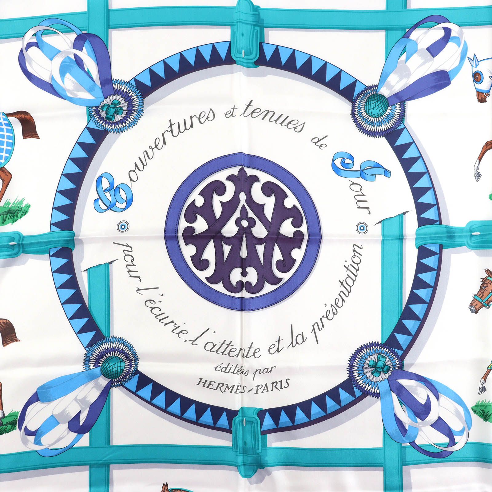 Hermes Couvertures Et Tenues de Jour Horsewear Silk 100% Blank Turquoise Indigo — view 3