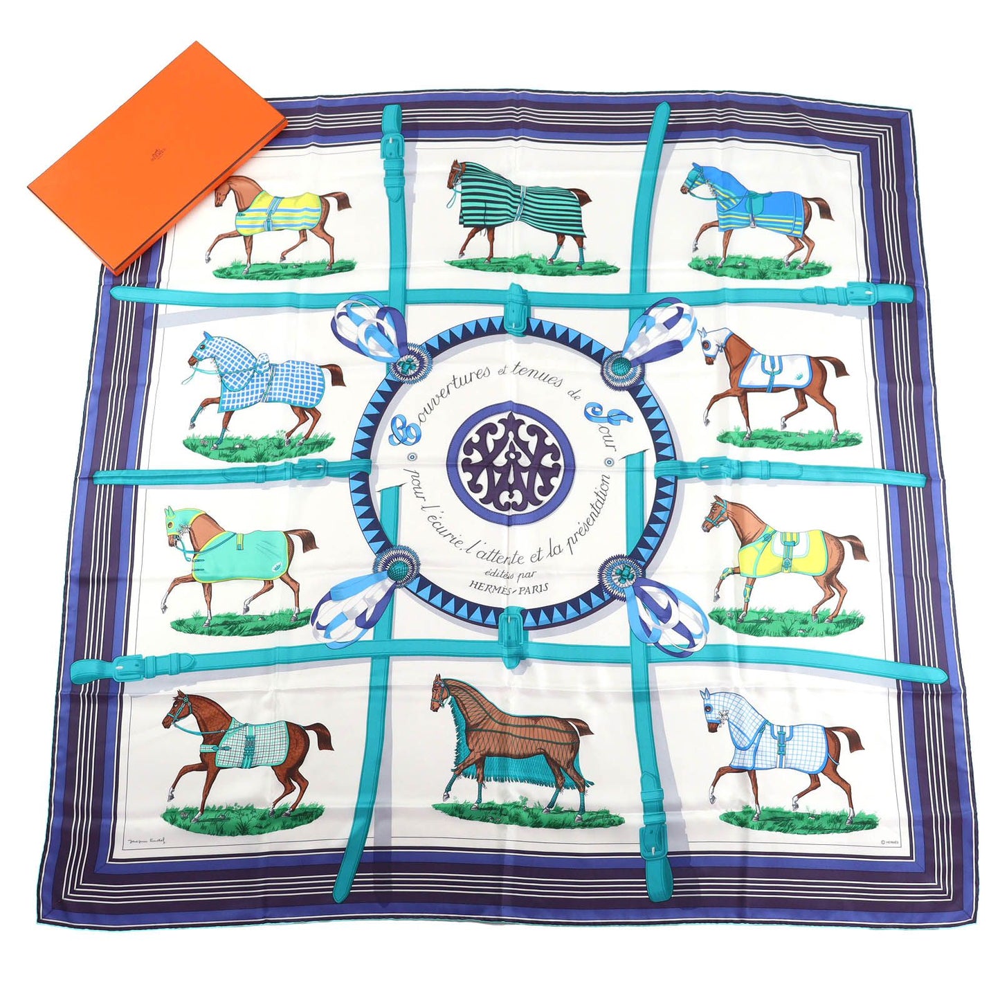 Hermes Couvertures Et Tenues de Jour Horsewear Silk 100% Blank Turquoise Indigo — view 2