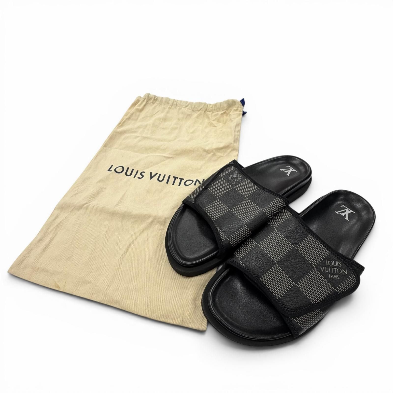 Louis Vuitton Miami Line Mules Leather Damier Giant Slide Sandals Black 9 — view 2