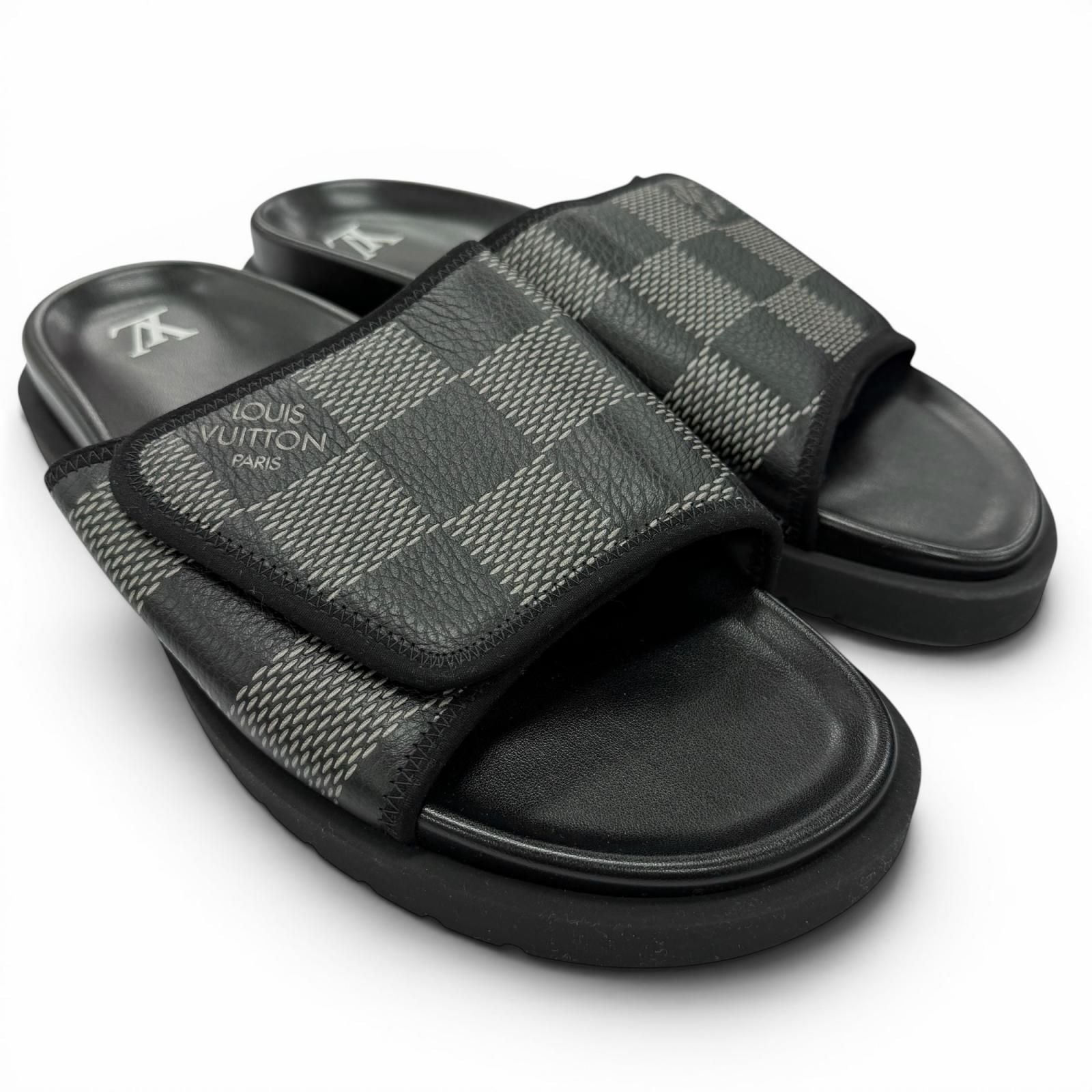 Louis Vuitton Miami Line Mules Leather Damier Giant Slide Sandals Black 9 — view 3