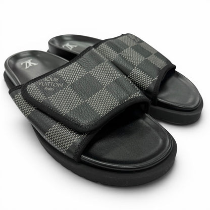 Louis Vuitton Miami Line Mules Leather Damier Giant Slide Sandals Black 9 — view 3
