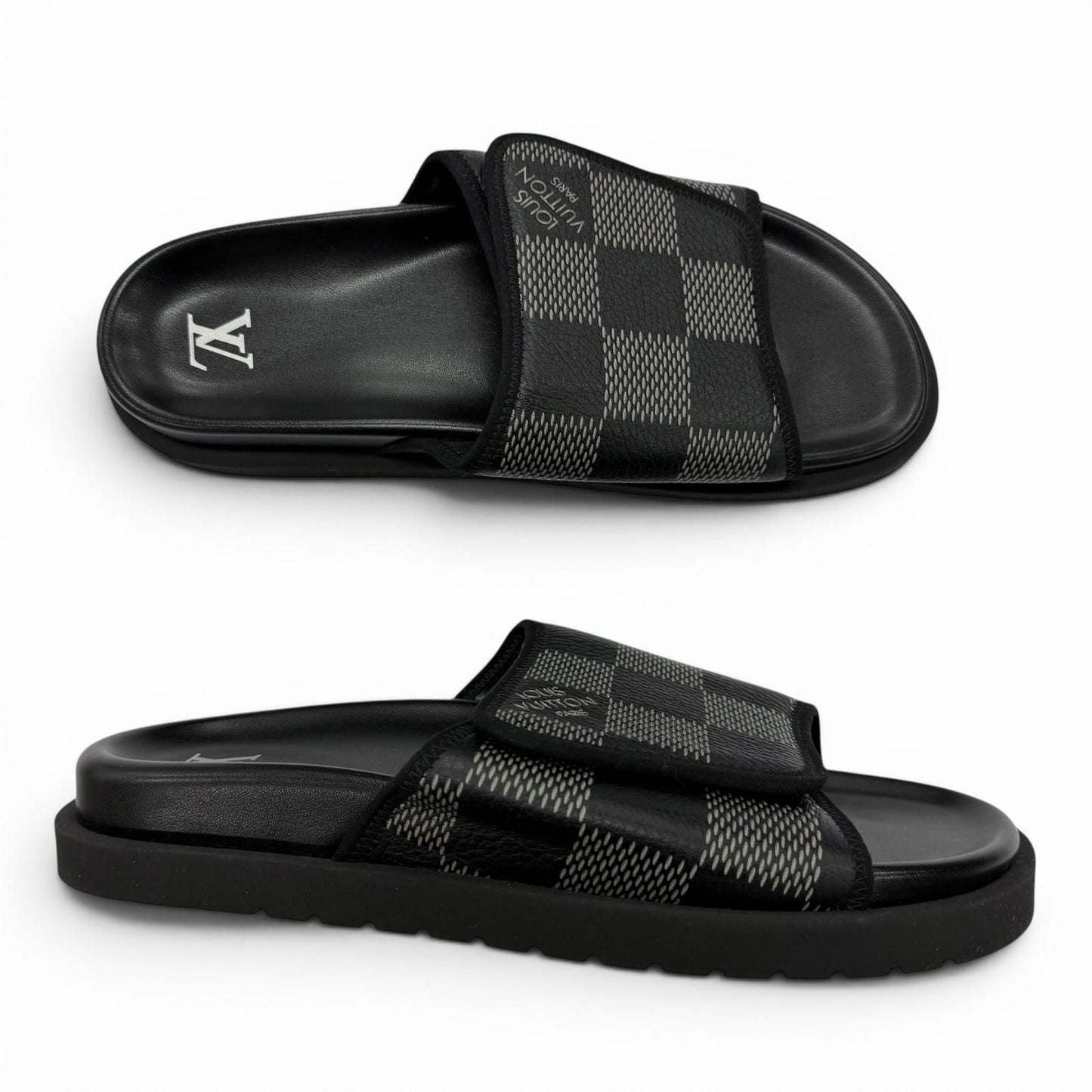 Louis Vuitton Miami Line Mules Leather Damier Giant Slide Sandals Black 9 — view 6