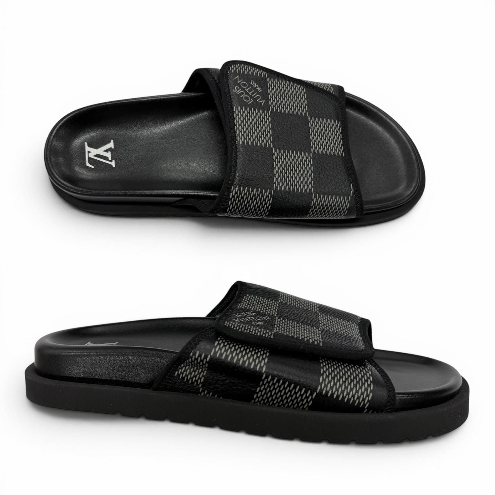 Louis Vuitton Miami Line Mules Leather Damier Giant Slide Sandals Black 9 — view 6
