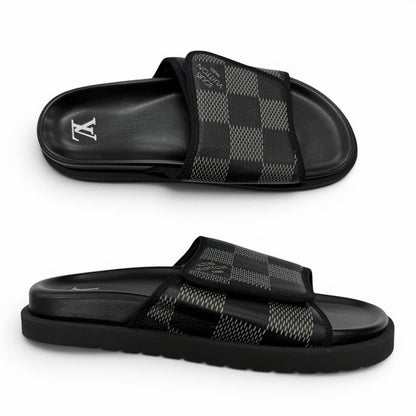 Louis Vuitton Miami Line Mules Leather Damier Giant Slide Sandals Black 9 — view 6