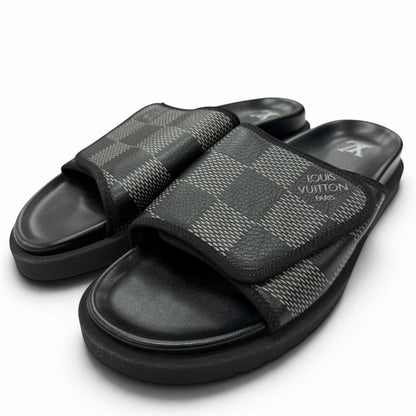 Louis Vuitton Miami Line Mules Leather Damier Giant Slide Sandals Black 9