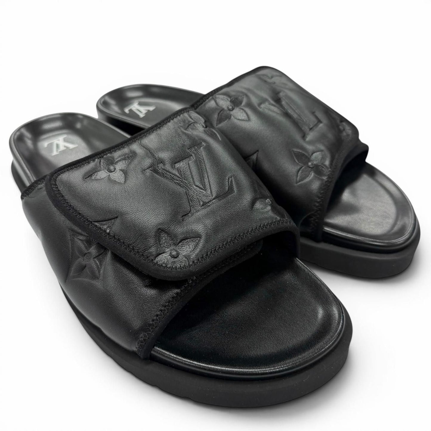 Louis Vuitton Miami Line Mules Leather Monogram Giant Slide Sandals Black 10 — view 2