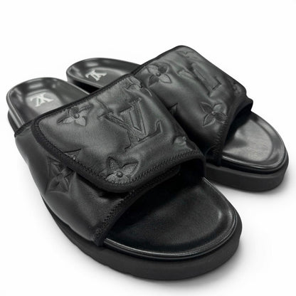 Louis Vuitton Miami Line Mules Leather Monogram Giant Slide Sandals Black 10 — view 2